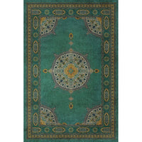 vinyl floorcloth teal mustard medallions