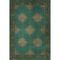 vinyl floorcloth teal mustard medallions