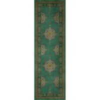 vinyl floorcloth teal mustard medallions