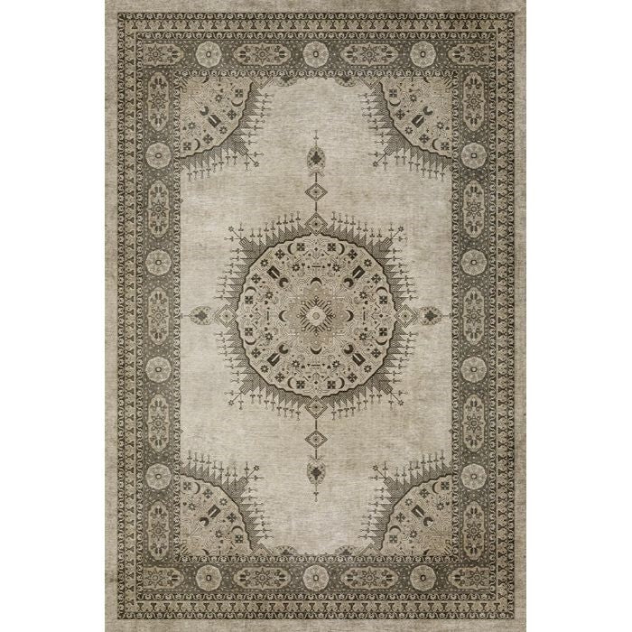 vinyl floorcloth tan neutral medallion