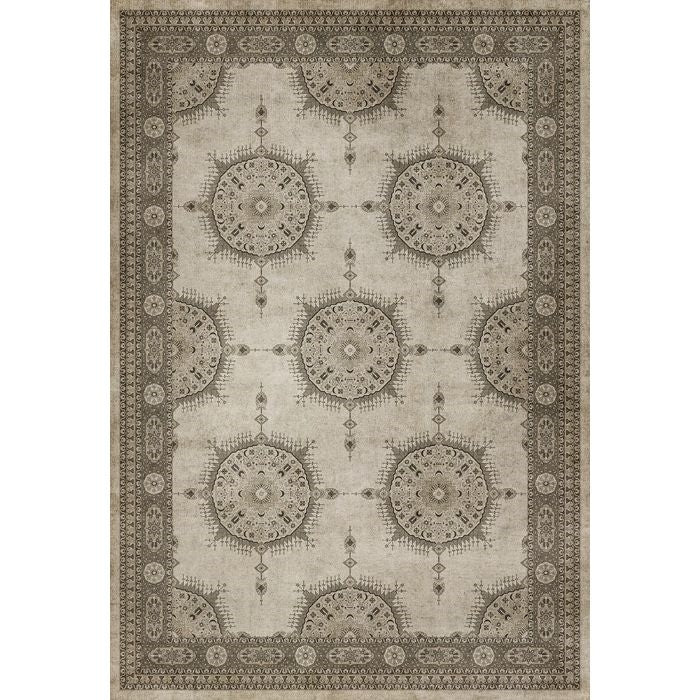 vinyl floorcloth tan neutral medallion