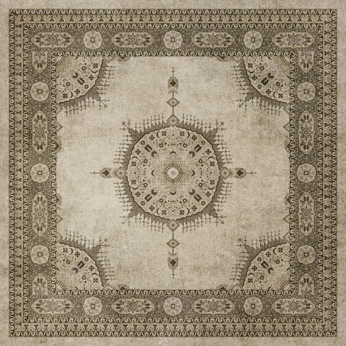 vinyl floorcloth tan neutral medallion