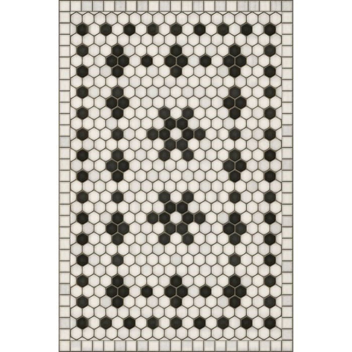 black white mosaic tile lay flat vinyl rug