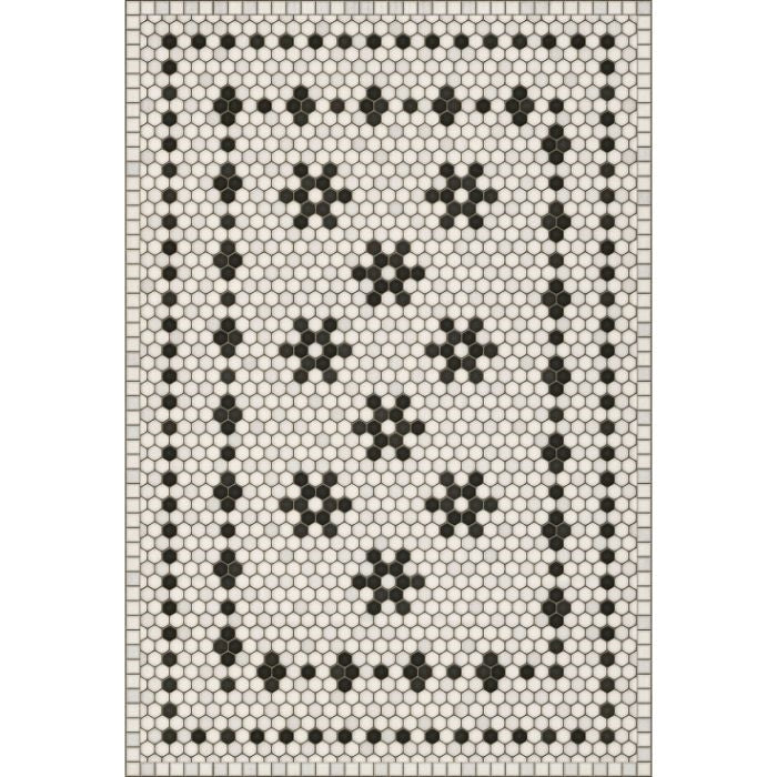 black white mosaic tile lay flat vinyl rug