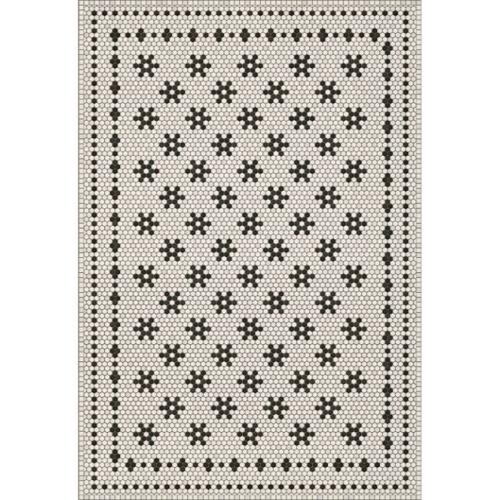 black white mosaic tile lay flat vinyl rug