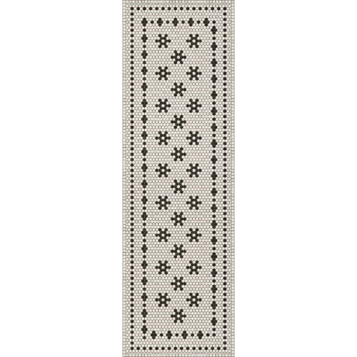 black white mosaic tile lay flat vinyl rug