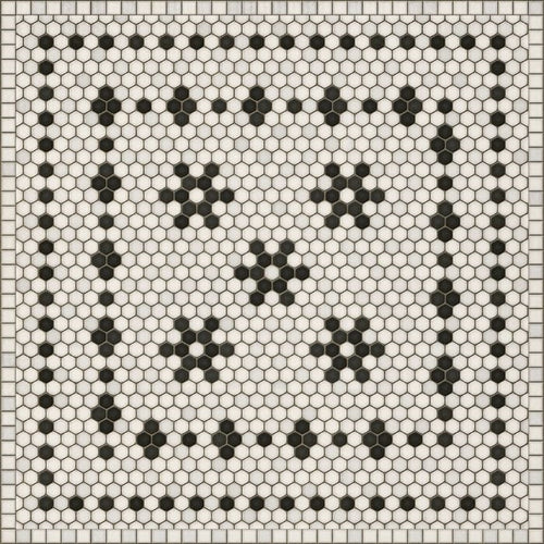 black white mosaic tile lay flat vinyl rug