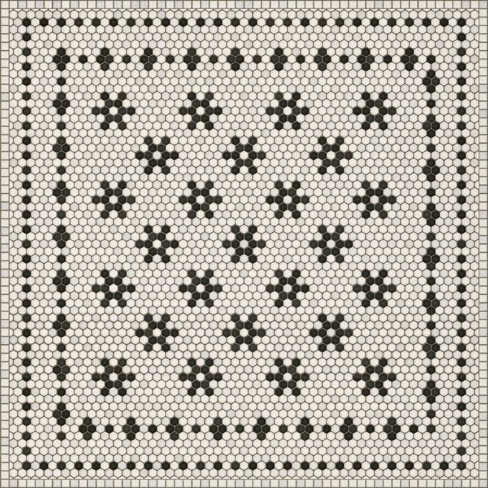 black white mosaic tile lay flat vinyl rug