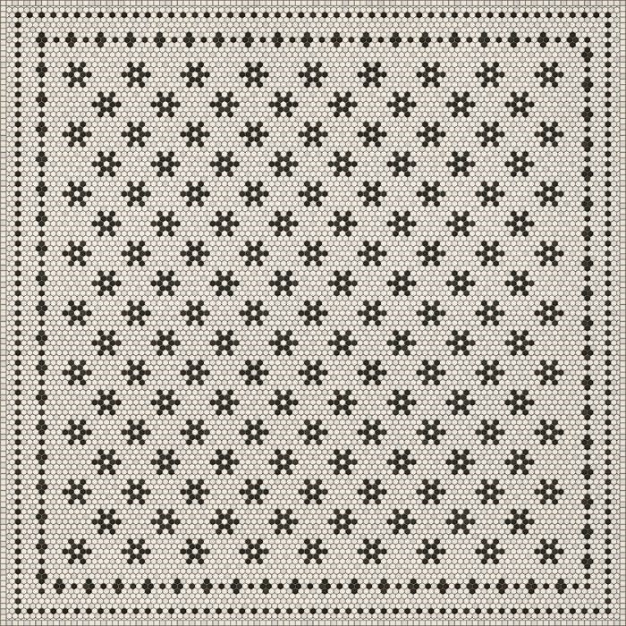 black white mosaic tile lay flat vinyl rug