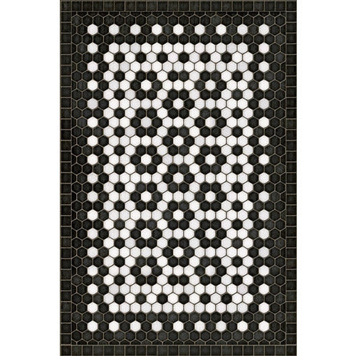 vinyl floor mat black white flower tile