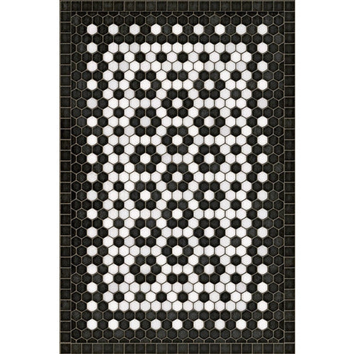 vinyl floor mat black white flower tile