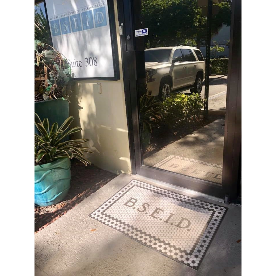 Shop Custom Cream & Black Mosaic Vinyl Welcome Mats | BSEID