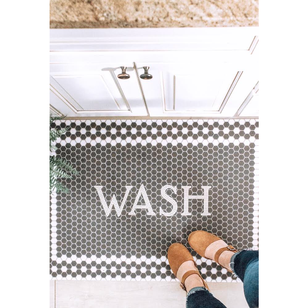 rectangle mosaic black and white tile floor mat welcome  custom personalize