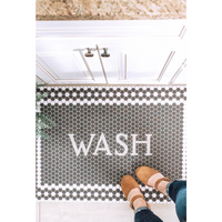 rectangle mosaic black and white tile floor mat welcome  custom personalize