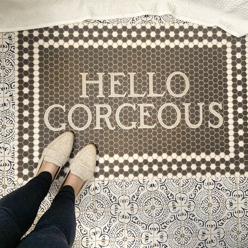 rectangle mosaic black and white tile floor mat welcome  custom personalize