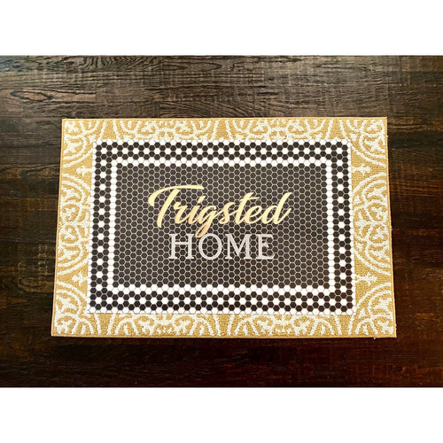 rectangle mosaic black and white tile floor mat welcome  custom personalize gold script