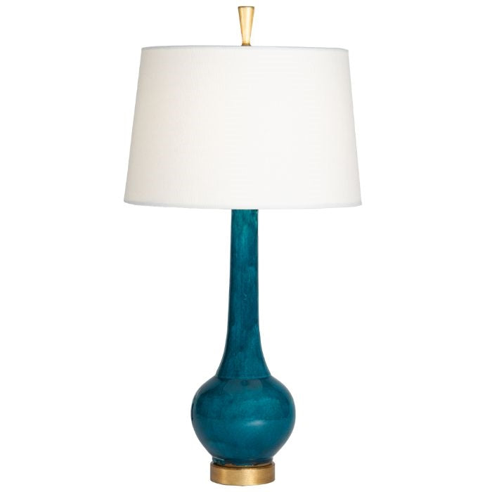 teal table lamp white shade gold base finial