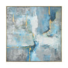 large square abstract painting canvas gold frame blue gray white