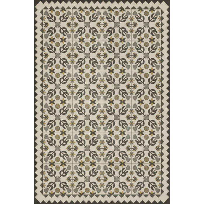 vintage vinyl rug floral yellow green blue