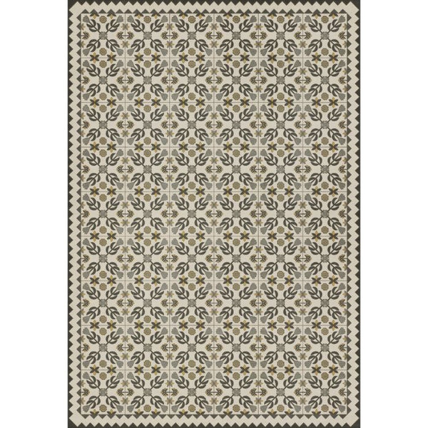 vintage vinyl rug floral yellow green blue