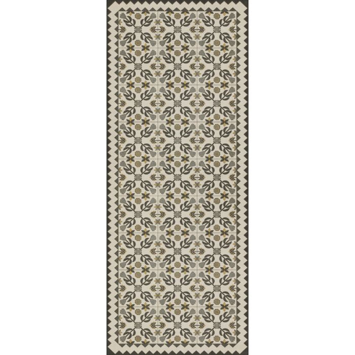 vintage vinyl rug floral yellow green blue