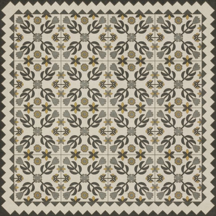 vintage vinyl rug floral yellow green blue