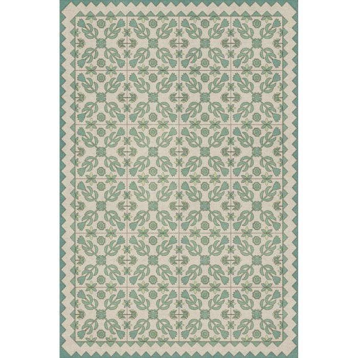 vintage vinyl rug floral green blue