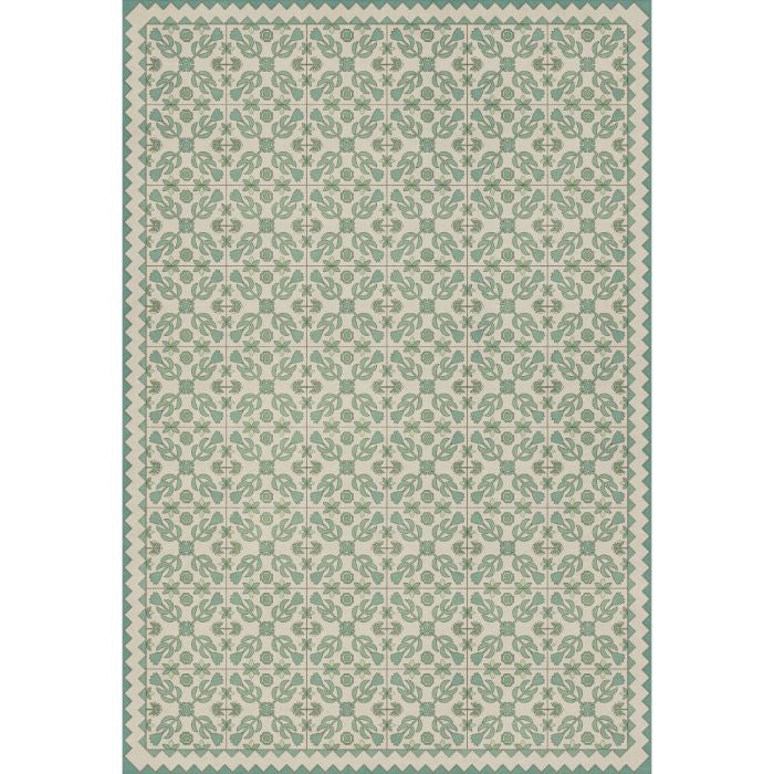 vintage vinyl rug floral green blue