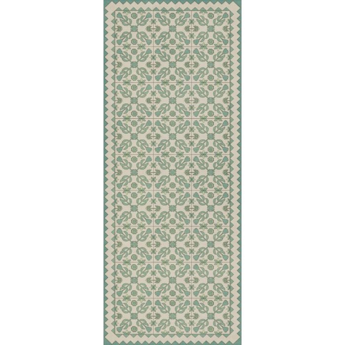 vintage vinyl rug floral green blue