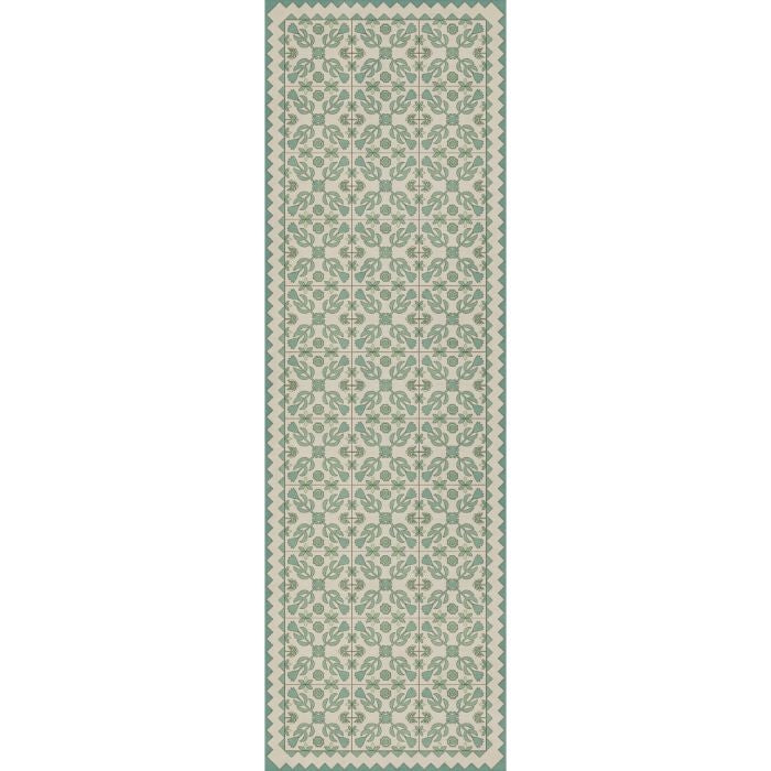 vintage vinyl rug floral green blue