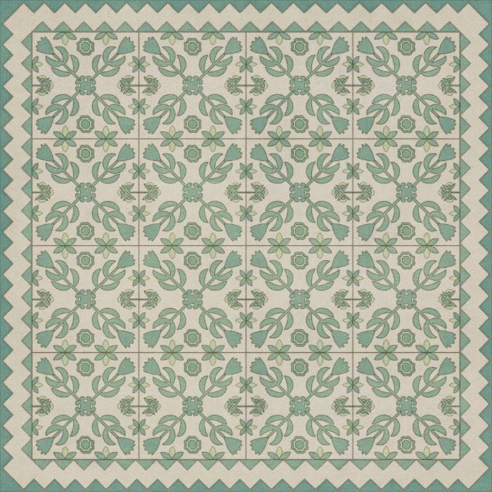 vintage vinyl rug floral green blue