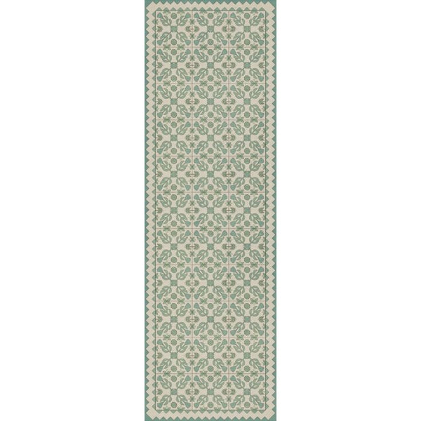 vintage vinyl runner floral green blue
