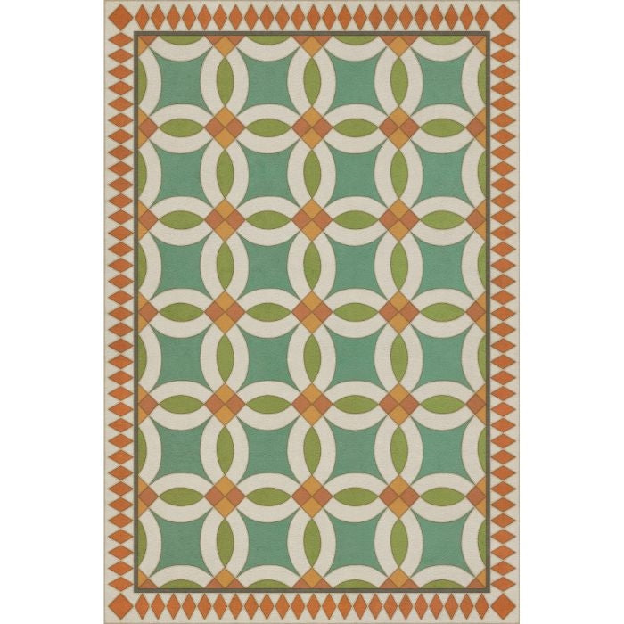 vintage vinyl floor cloth geometric blue green red