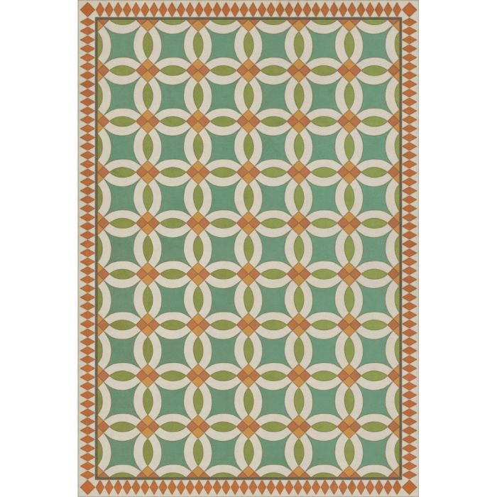 vintage vinyl floor cloth geometric blue green red