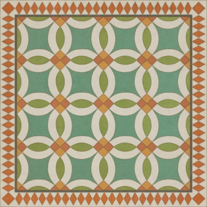 vintage vinyl floor cloth geometric blue green red