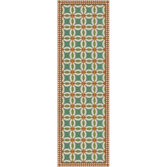 vintage vinyl floor runner geometric blue green red