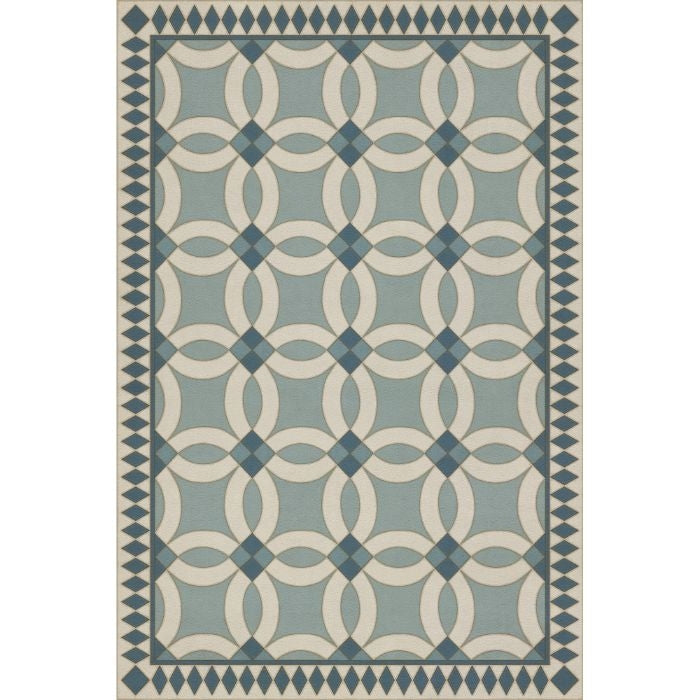 vintage vinyl floor cloth geometric blue teal