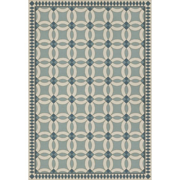 vintage vinyl floor cloth geometric blue teal