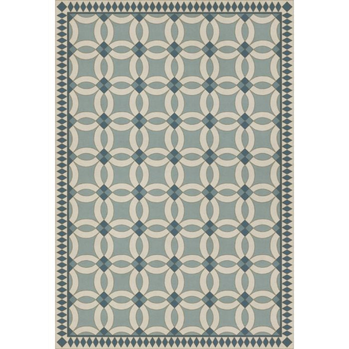 vintage vinyl floor cloth geometric blue teal