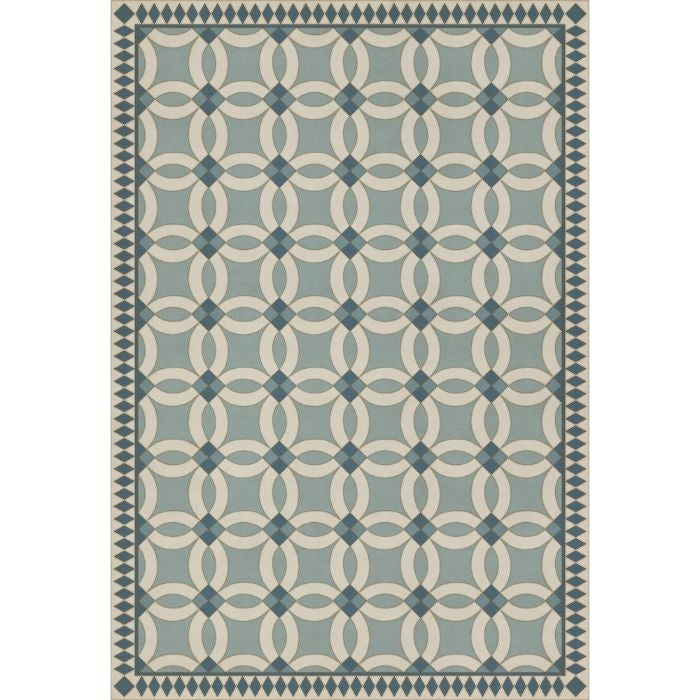 vintage vinyl floor cloth geometric blue teal