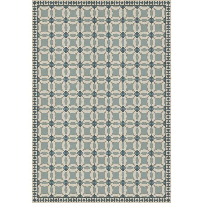 vintage vinyl floor cloth geometric blue teal
