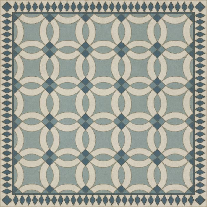 vintage vinyl floor cloth geometric blue teal
