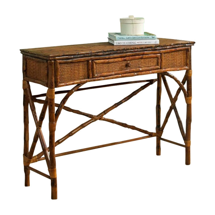 console table drawer rattan tortoise