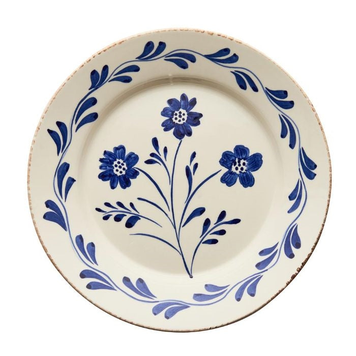 gold trim off white blue dinner plate set floral ceramic