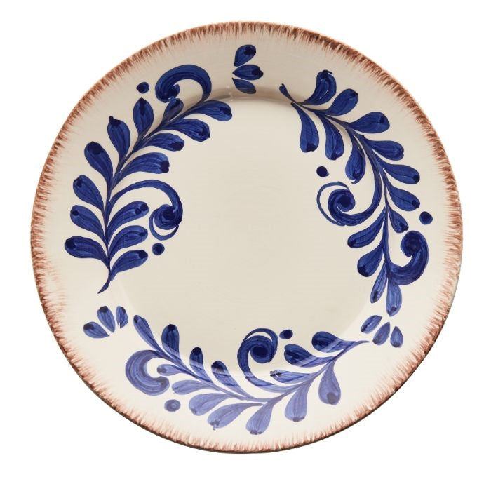 brown trim off white blue dinner plate set ceramic