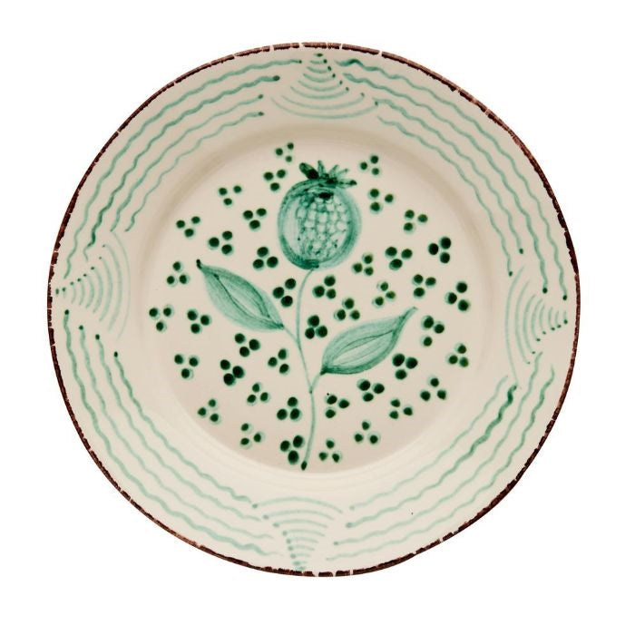 dinner plate set ceramic green off white brown trim pomegranate
