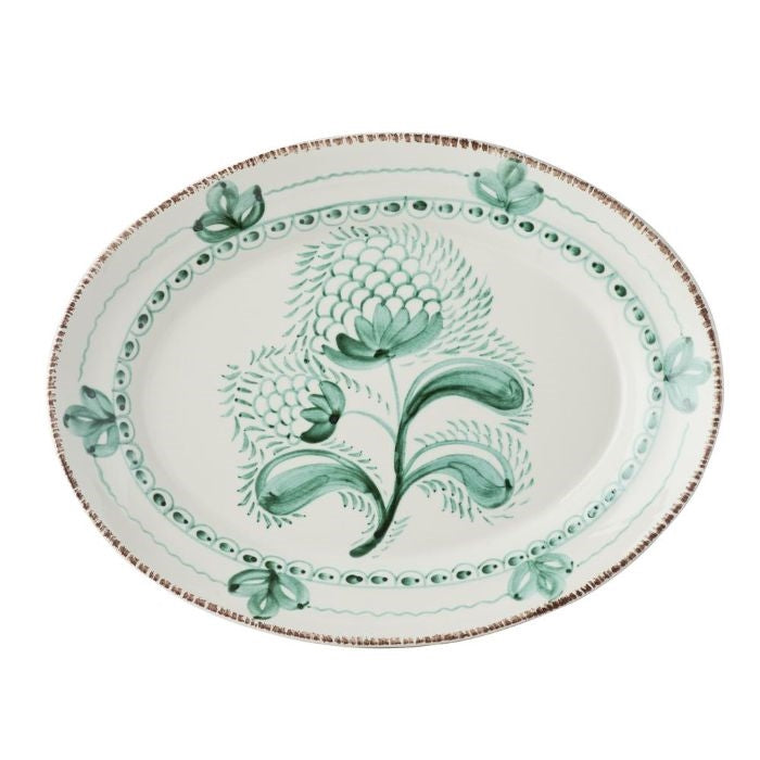 platter ceramic green off white floral serveware