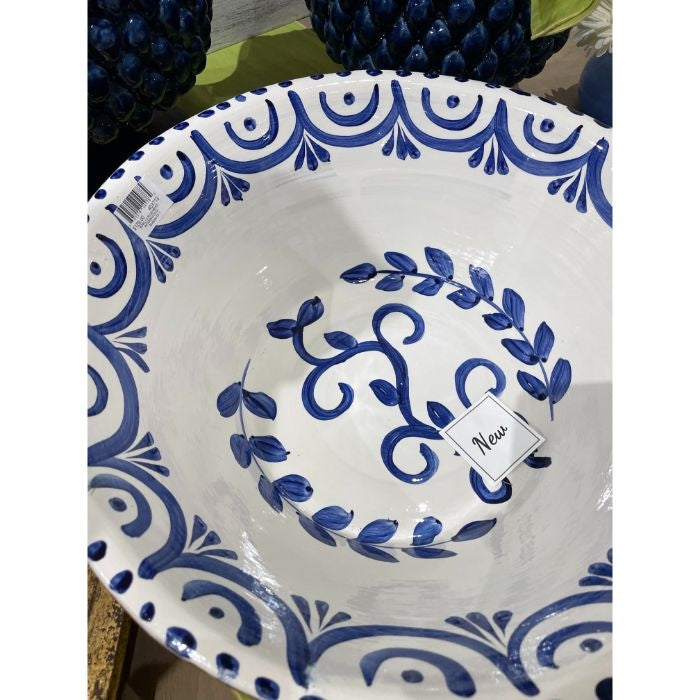 large blue white clay bowl