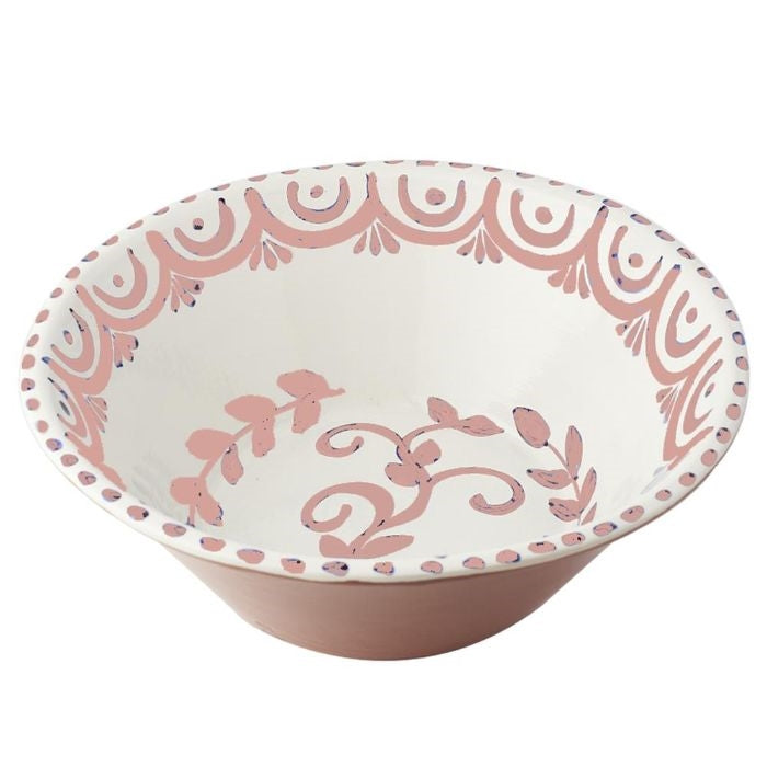 large serving bowl pottery pink white