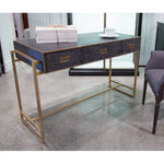 desk black grey shagreen leather three drawers antiqued brass iron frame hardware